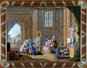 Panneau en marqueterie de pierres dures représentant la Peinture - Giuseppe Zocchi